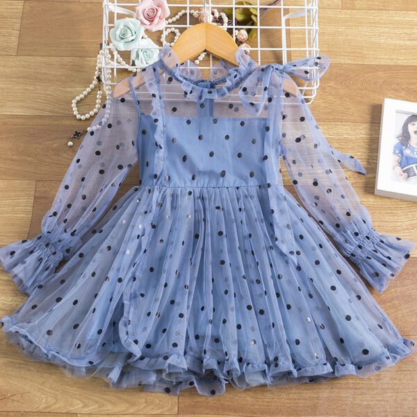 Liuliukd|Girls Polka Dot Dress-Blue-Kids