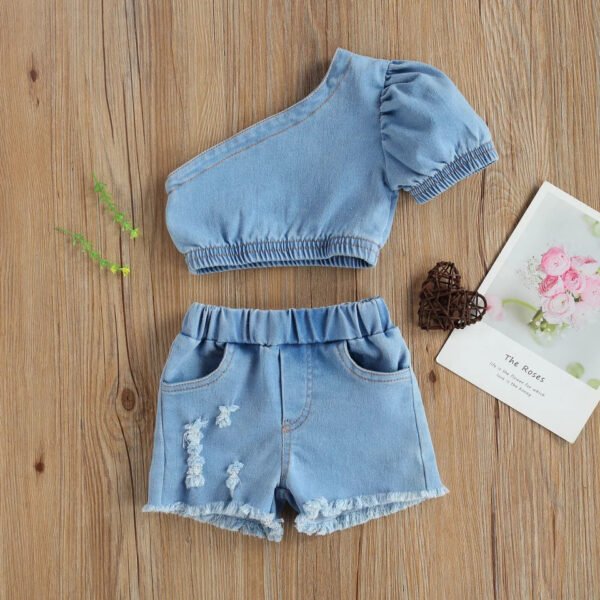 Liuliukd| Girls Single Shoulder Denim Clothes-Blue-Kids