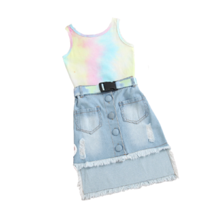 Liuliukd|Girls Denim Irregular Dress-Kids