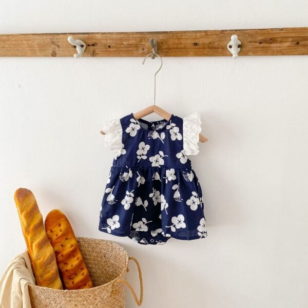 Liuliukd|Girls Fly Sleeve Jumpsuit-Navy-Baby