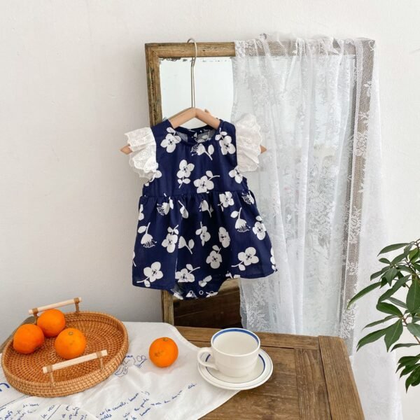 Liuliukd|Girls Fly Sleeve Jumpsuit-Navy-Baby