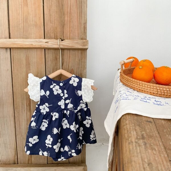 Liuliukd|Girls Fly Sleeve Jumpsuit-Navy-Baby