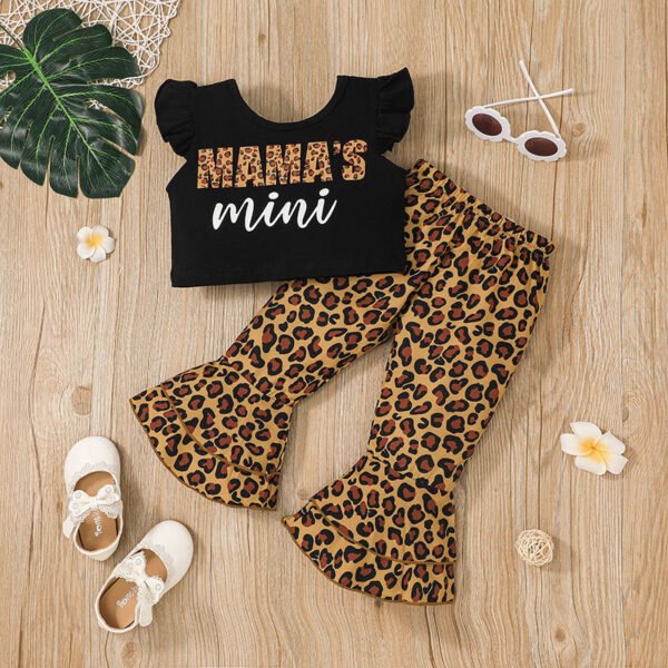 Liuliukd|Girls Leopard Flare Pants Sets-Black-Kids