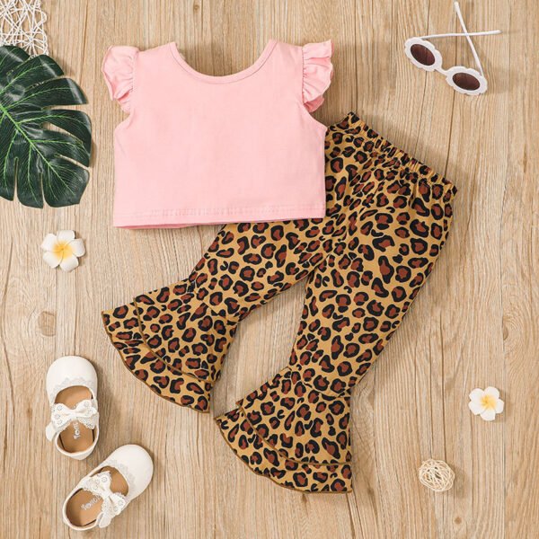 Liuliukd|Girls Leopard Flare Pants Sets-pink-Kids