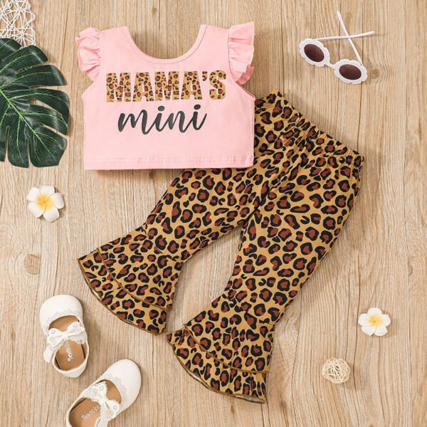 Liuliukd|Girls Leopard Flare Pants Sets-pink-Kids