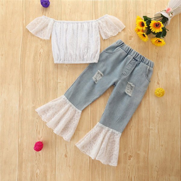 Liuliukd| Kids Girl Flared Denim Pants-White-Kids