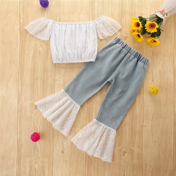 Liuliukd| Kids Girl Flared Denim Pants-White-Kids