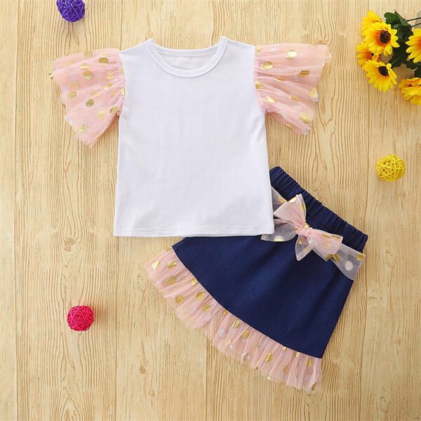 Liuliukd|Girls Denim Skirts Sets-White-Kids