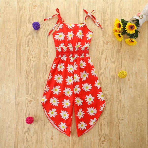 Liuliukd| Girls Sleeveless Lace Up Jumpsuits-red-Kids
