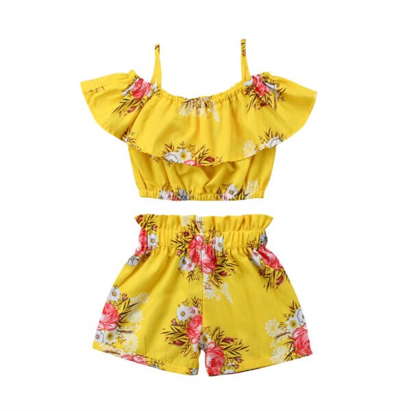 Liuliukd|Kids Girls Off Shoulder Clothes -Yellow-Kids