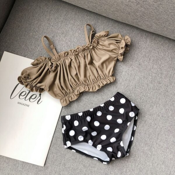 Liuliukd|Baby Girls Off Shoulder Swimsuits-Coffee-Kids