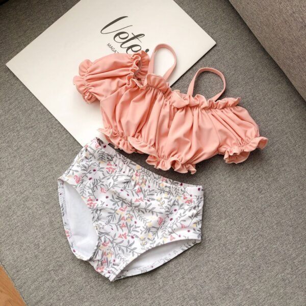 Liuliukd|Baby Girls Off Shoulder Swimsuits-Pink-Kids