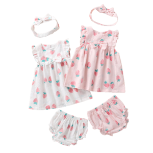 Liuliukd|Girls Strawberry Print Clothes Sets-Baby