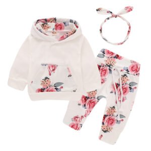 Liuliukd|Baby Girl Hoodie Clothes Set-White-Baby