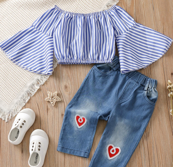 Liuliukd|Autumn Kids Girls Flared Sleeve Sets-blue-kids1
