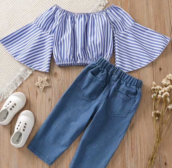 Liuliukd|Autumn Kids Girls Flared Sleeve Sets-blue-kids2