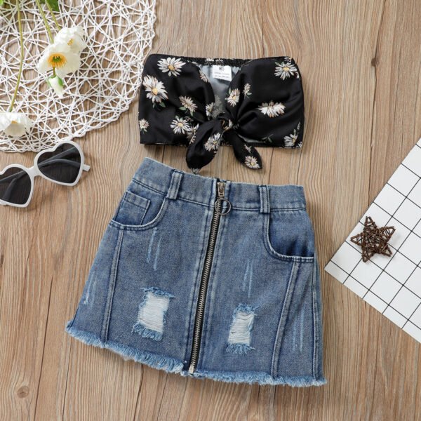 Liuliukd|Girls Summer Denim Skirt Sets-black-kids1