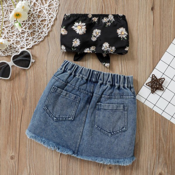 Liuliukd|Girls Summer Denim Skirt Sets-black-kids2