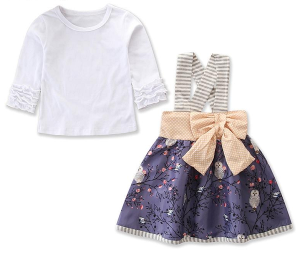 Liuliukd|Girl Floral Harness Skirt Sets-white-kids