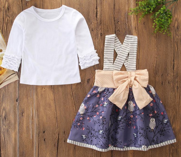 Liuliukd|Girl Floral Harness Skirt Sets-white-kids1