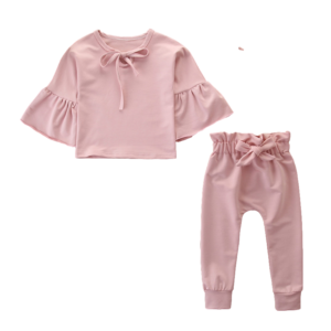 Liuliukd|Girls Pink Flared Sleeve Pullover Sets-pink-kids