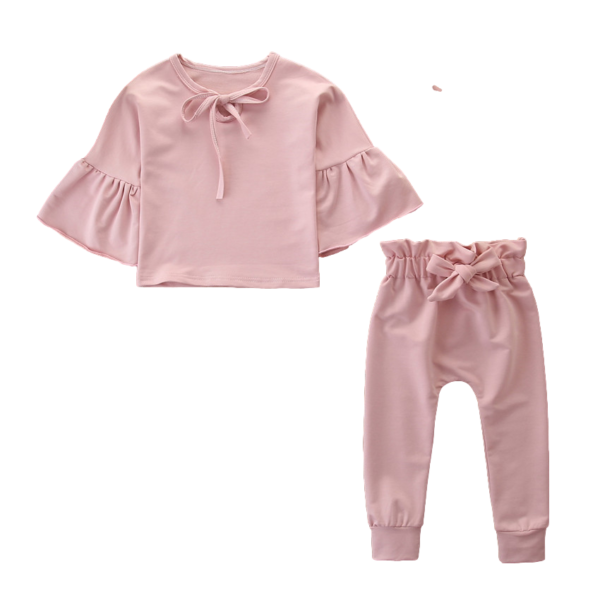 Liuliukd|Girls Pink Flared Sleeve Pullover Sets-pink-kids