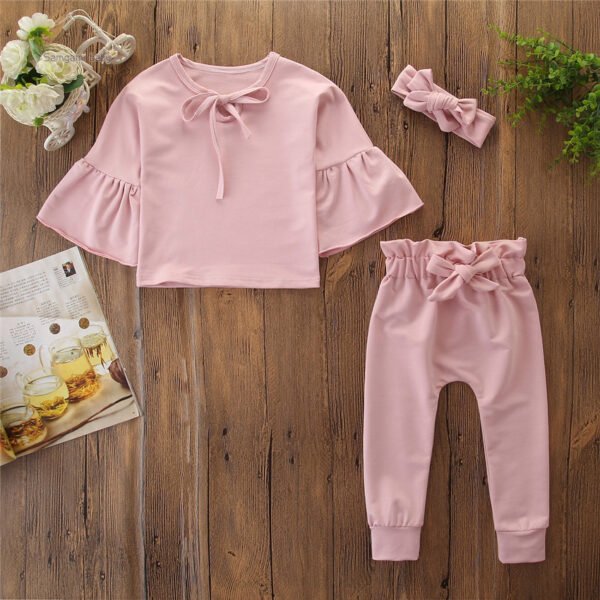 Liuliukd|Girls Pink Flared Sleeve Pullover Sets-pink-kids1