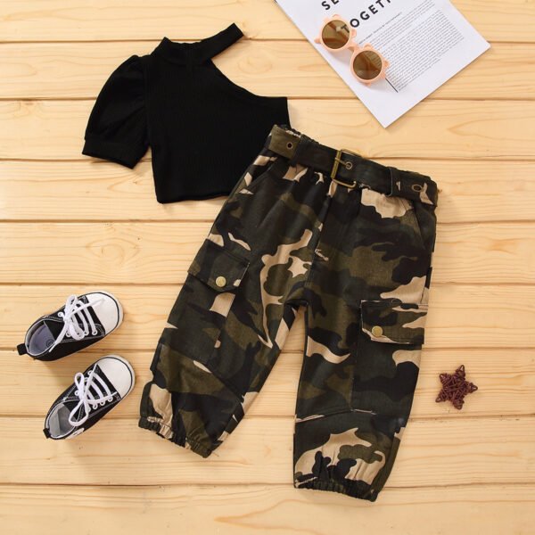Liuliukd|Camouflage One Shoulder Girls Boutique Clothing-Black-Kids