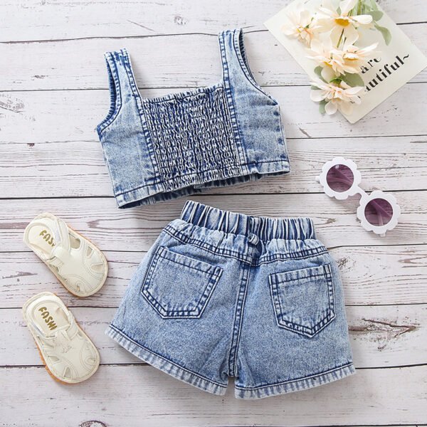 Liuliukd|Denim Vest Watermelon Shorts Kids Wear Girl-Blue-Kids