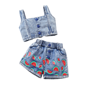 Liuliukd|Denim Vest Watermelon Shorts Kids Wear Girl-Kids