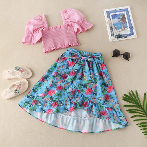 Liuliukd|Floral Beach Wear Clothes For Kids Girls-Pink-Kids