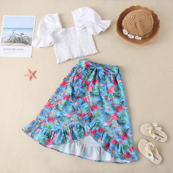 Liuliukd|Floral Beach Wear Clothes For Kids Girls-White-Kids