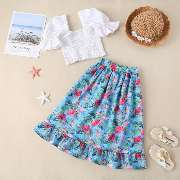Liuliukd|Floral Beach Wear Clothes For Kids Girls-White-Kids