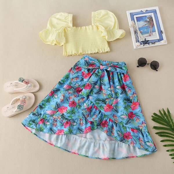 Liuliukd|Floral Beach Wear Clothes For Kids Girls-Yellow-Kids
