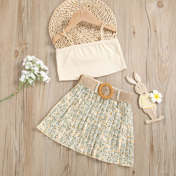 Liuliukd|Floral Girls Summer Clothing Set-Beige-Kids
