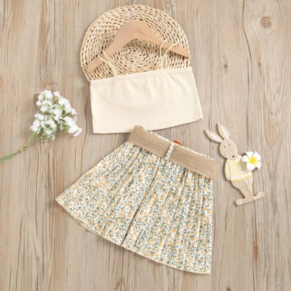 Liuliukd|Floral Girls Summer Clothing Set-Beige-Kids
