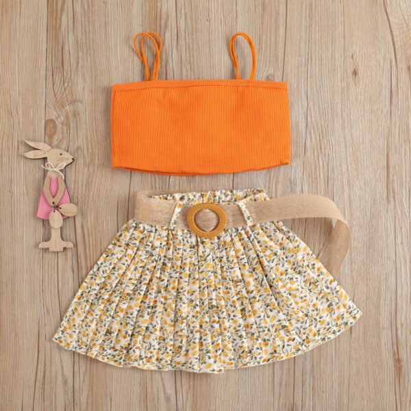 Liuliukd|Floral Girls Summer Clothing Set-Orange-Kids