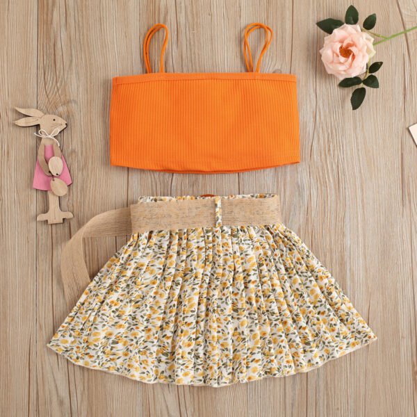 Liuliukd|Floral Girls Summer Clothing Set-Orange-Kids