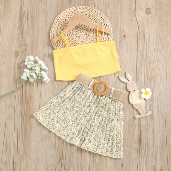 Liuliukd|Floral Girls Summer Clothing Set-Yellow-Kids