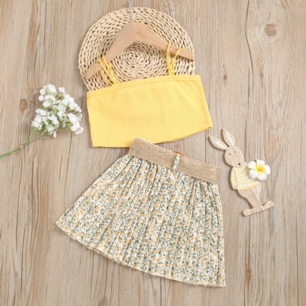 Liuliukd|Floral Girls Summer Clothing Set-Yellow-Kids