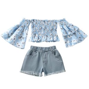 Liuliukd|Floral Off Shoulder Little Girls Clothing Set-Kids