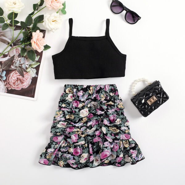 Liuliukd|Floral Print Kids Clothing Girls-Black-Kids