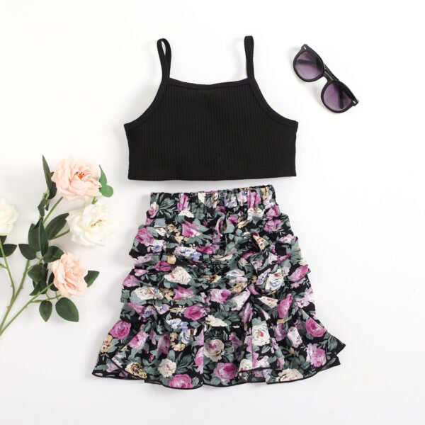 Liuliukd|Floral Print Kids Clothing Girls-Black-Kids