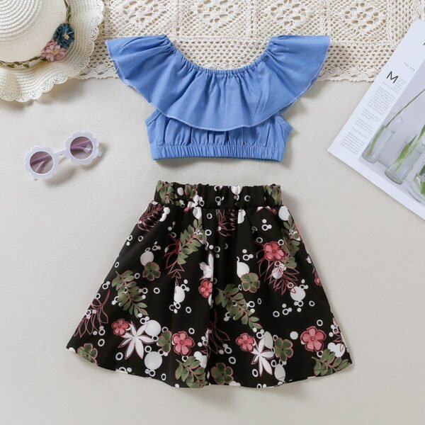 Liuliukd|Floral Skirt Kid Girls Clothing Set-Blue-Kids