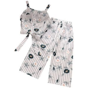 Liuliukd|Floral Striped Vest Trousers Kid Girls Clothing Set-Kids