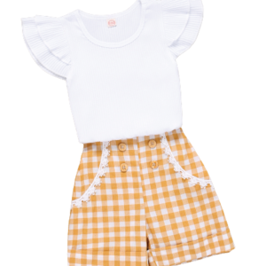 Liuliukd|Fly Sleeve Tops Plaid Shorts Little Girl Clothes Set-Kids