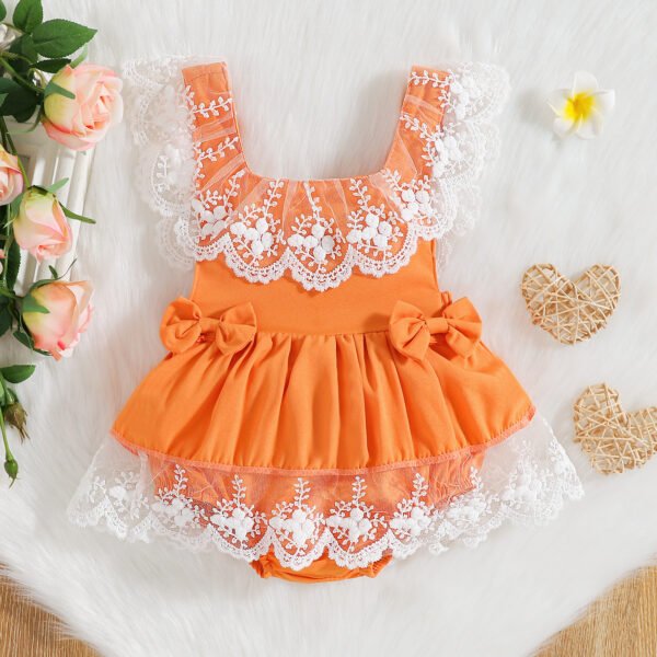 Liuliukd|Lace Bow Sling Newborn Baby Clothes Girl-Orange-Baby