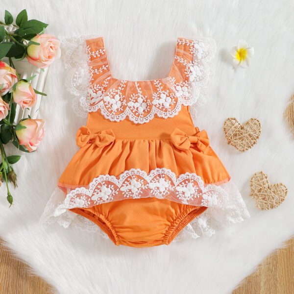 Liuliukd|Lace Bow Sling Newborn Baby Clothes Girl-Orange-Baby