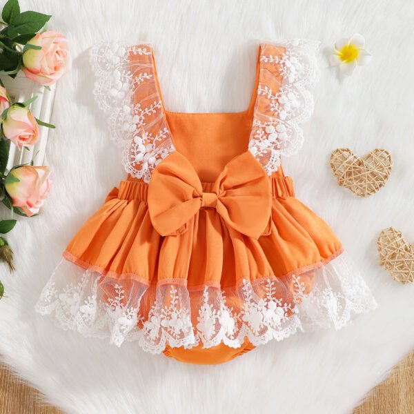 Liuliukd|Lace Bow Sling Newborn Baby Clothes Girl-Orange-Baby