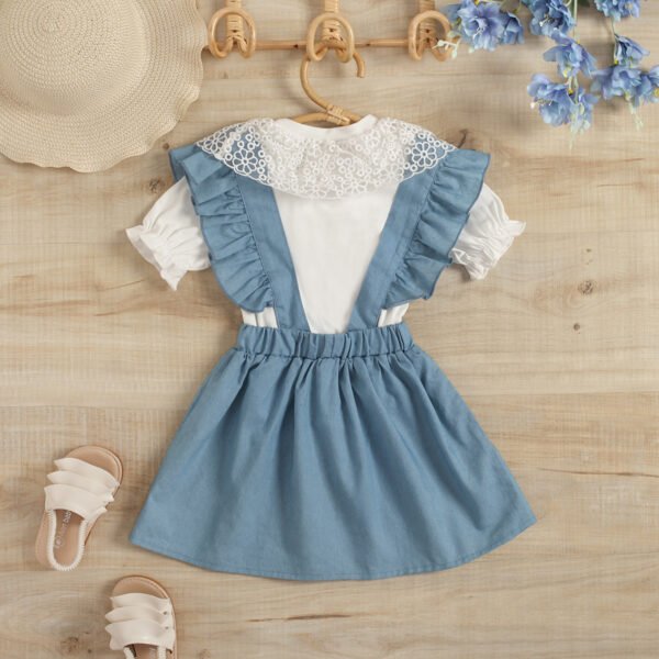 Liuliukd|Lace T Shirt Suspender Skirt 4T Girl Clothes Sets-Light Blue-Kids